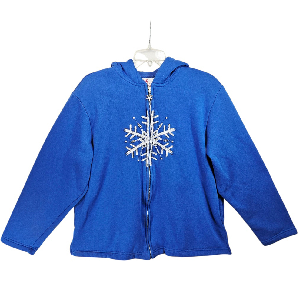 Quacker Factory Blue Embroidered Snowflake w/ Rhinestones Zip-up Hoodie Size 1X